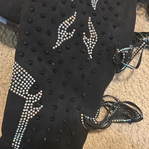 rhinestone stud tassel cloth cowboy western boots - Picture 5 of 5